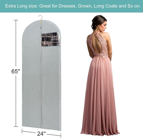 Dress Bags for Gowns - 65" Long Hanging Clothes Bags with Clear Windows, Foldable Garment Bag for Storage & Travel (2