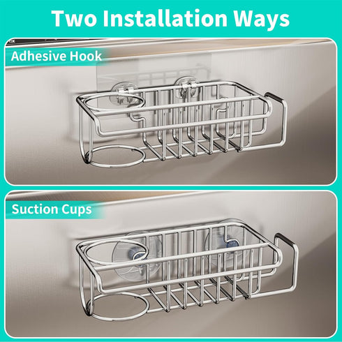 4 1 SUS304 HapiRm in Sink Caddy Sponge Holder, Stainless Steel Kitchen Brush Holder + Dish Cloth Hanger + Soap Rack +