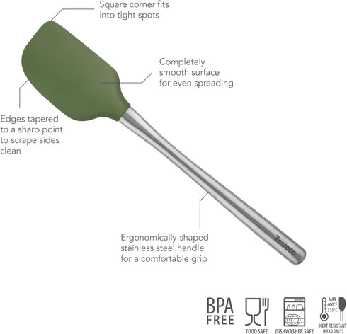 Tovolo Flex-Core Stainless Steel Handled Spatula Heat-Resistant & BPA-Free Silicone Turner Head, Cast Iron & Non-Stick Cookware, Dishwasher-Safe, Pesto by Tovolo