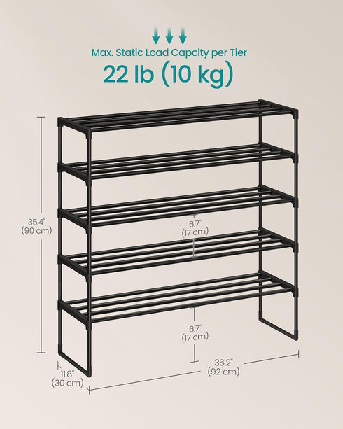 5-Tier 20-25 11.8 36.2 35.4 Inches, ULSA305BH01 SONGMICS Shoe Rack, Shoe Organizer, Metal Storage Shelf, Upright