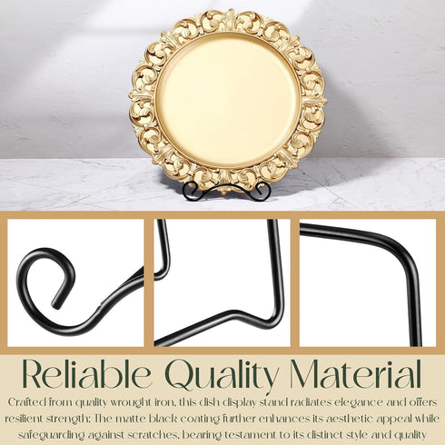 Wrought Iron Bowl Deep Platter Stand, Detachable Metal Scroll Display Rack, 6.5"H x 4.7"W x 5"D (Black)