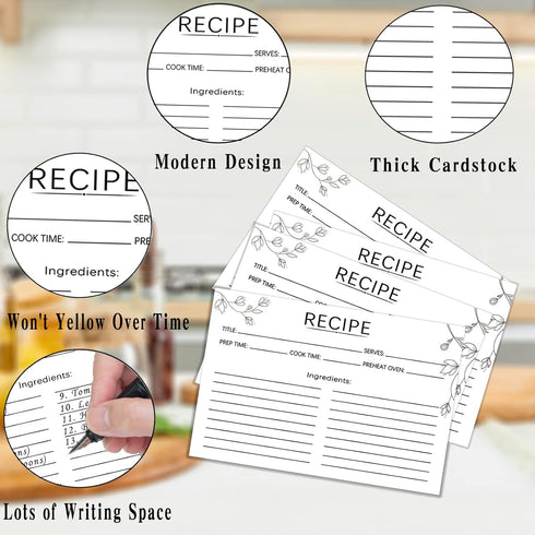 100 Count Recipe Cards, 4x6 Inch White Double-Sided Blank Cards for Weddings and Gifts