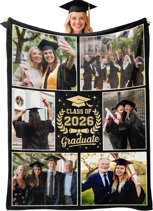 Personalized Graduation Blanket with Pictures, 2026 Graduation Gifts for Women & Men,Custom