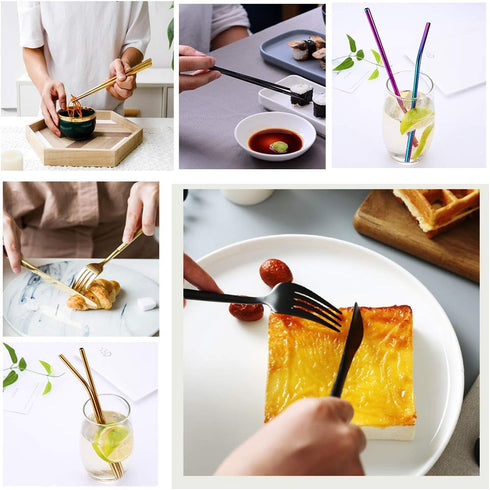 Travel Utensils Set with Case - Reusable Stainless Steel Silverware, 9 Pcs Portable Cutlery Set for Lunch Boxes,