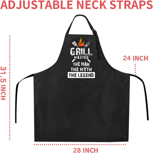 Rosoz Funny BBQ Black Chef Aprons for Men, Grill Master, Adjustable Kitchen Cooking Aprons with Pocket, Waterproof Oil