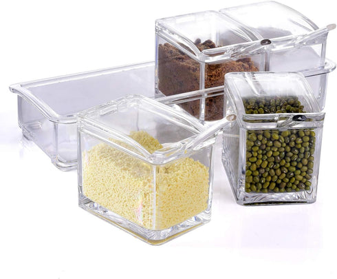 4 ME.FAN Clear Seasoning Rack Spice Pots - Piece Acrylic Seasoning Box - Storage Container Condiment Jars - Cruet