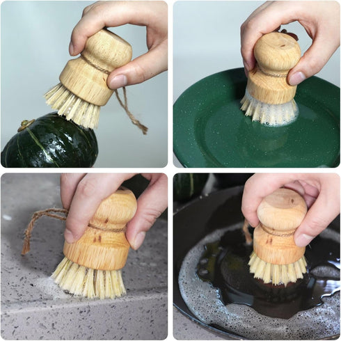 Set 3 Pack Bamboo Pot & Pan Cleaning Brush - Natural Dish Brushes Bamboo Scrub Dish Brushes, Durable Scrubber