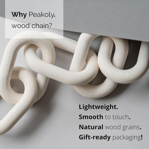 PEAKOLY Wood Chain Link Decor - White Wooden Decorative Objects for Shelves, Coffee Table Sculpture, Book Shelf