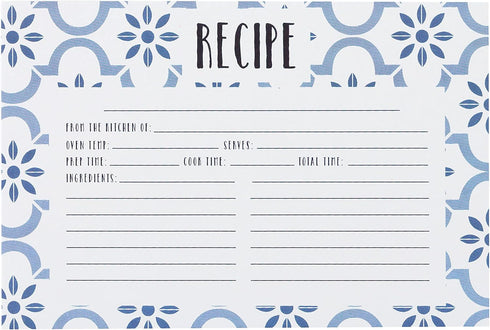 C.R. Gibson Q12-24018 Double Sided Recipe Cards, 40pcs, 4'' W x 6'' L, True Blue