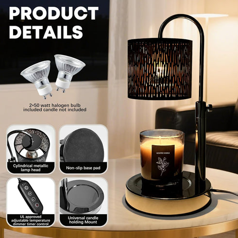 NoavJax Dimmer, Gifts,2 BulbsBlack Candles Warmer Lamp with Timer and Home Bedroom Decor, Electric Adjustable Candle