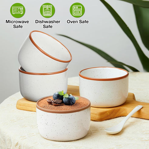 Ramekins Set of 6, 6 oz Oven Safe Porcelain Ramekins, Mini Cheesecake Pans, Dipping Sauce Bowls - Vanilla White