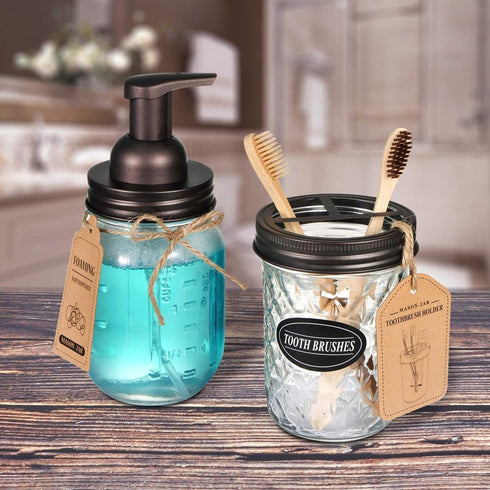 Amolliar Mason Jar Foaming Soap Dispenser, Bronze Hand Soap Dispenser with Rustproof Stainless Steel Lid, 1 Pack