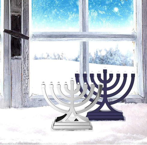Zion Judaica Mini LED Hanukkah Menorah, Battery or USB Operated, Blue, Multiple Light Settings for Chanukah