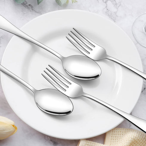 E-far 24-Piece Dinner Forks and Spoons Set, Stainless Steel Flatware for Home Kitchen, Mirror Finish, Dishwasher Safe