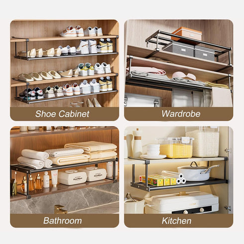 Closet, (Black-1Pcs) Hanging Shoe Organizer for Expandable Rack Organizer Under Cabinet Shelf - for Kitchen, Book