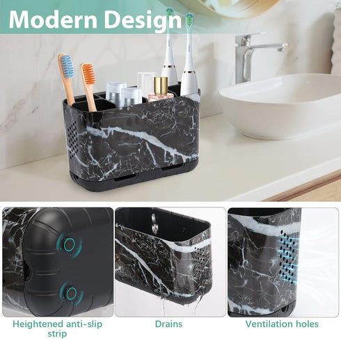 Boperzi Black Toothbrush Holder for Bathroom Toothpaste Organizer Countertop, Detachable Anti-slip Marble Toothpaste Storage Caddy 6 Slots with Drainage Holes for Makeup Brush Razor Stand by Boperzi