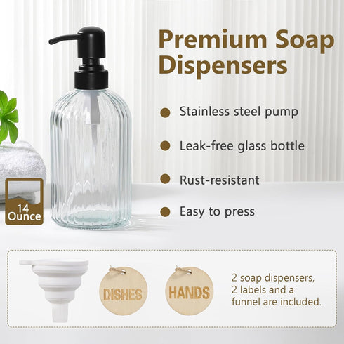 Set, 14OZ 304 Set Shinowa Kitchen Dish Soap Dispenser Glass Bottle with Rustproof Stainless Steel Sponge Holder