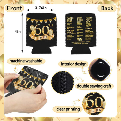 60th Birthday Can Cooler Sleeves, Pack of 12-1962 Sign - 60th Anniversary Decorations - Dirty 60th Birthday Party