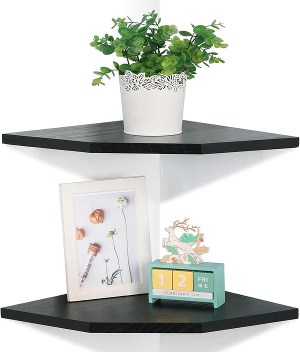 Corner Wall Shelves Set of 2, Rustic Wood Corner Floating Shelves with