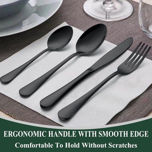 Wildone 20-Piece Black Silverware Set, Stainless Steel Flatware Cutlery Set Service for 4, Includes Knives, Forks,
