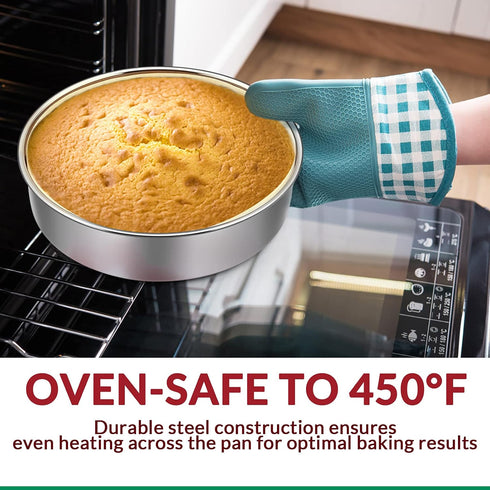 6 Inch Cake Pan Set of 2, E-Far Stainless Steel Round Layer Baking Pans with Parchment Rounds, Non-Toxic & Dishwasher