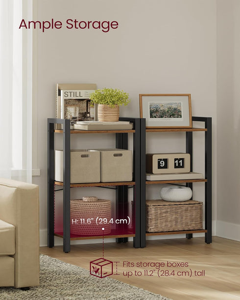 3-Tier 9.4 15.7 30.1 Inches, ULLS098K02 VASAGLE Bookshelf, Bookcase with Steel Frame, Book Shelf for Living Room, Home