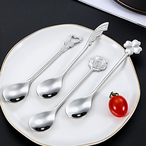 Cute Stainless Steel Coffee Dessert Spoon, 4 Pieces Demitasse Spoon for Stirring, Creative Flower Sugar Spoon