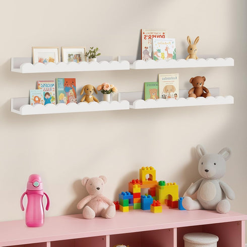 4-Pack Yirilan Scalloped Shelves, Nursery Shelves for Wall, Floating Nursery Book Shelves for Kids, White