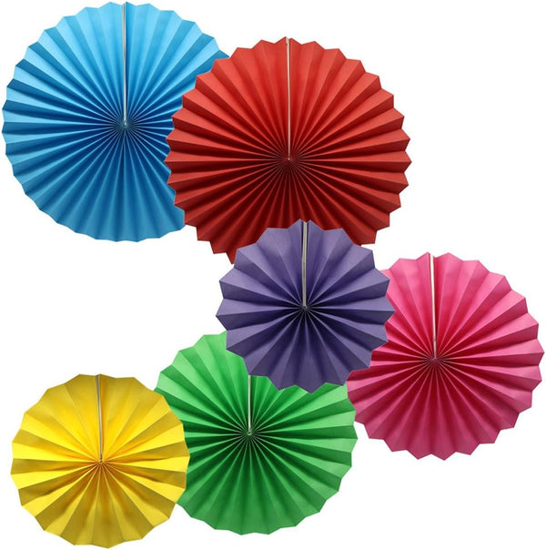 Colorful Hanging Paper Fans Decoration, Round Pattern Paper Garlands Set for Party Birthday Wedding Events, Mix Set of 6