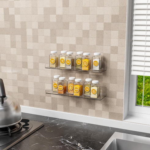 Yieach 6 Pack Acrylic Shelves for Wall Storage- No Drilling Adhesive Shelves - Clear Stick On Bathroom Wall Shelf