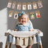 1st Baby First Birthday Party Decorations First Highchair Banner For Baby Boys Blue High Chair Banner Crown Cake Topper