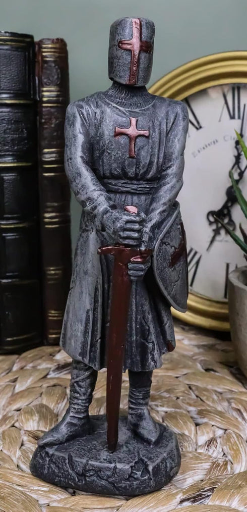 Ebros Holy Roman Empire Templar Crusader Knight Statue, 6" Tall, Suit of Armor Swordsman Decorative Sculpture