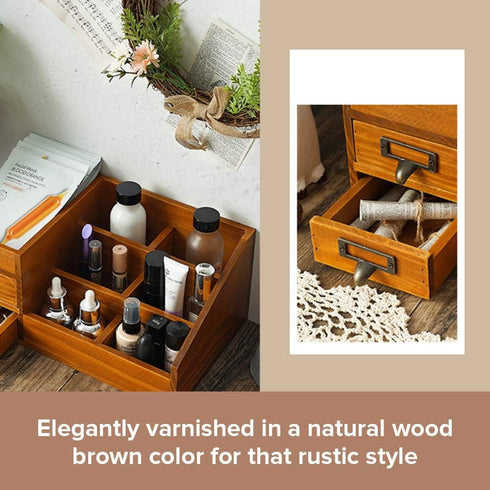 Wooden Makeup Organizer, Rustic Vanity Tray for Bathroom Countertop, Skincare and Perfume Storage