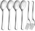 LIANYU Large Serving Spoons and Forks Set of 12, Stainless Steel Buffet Catering Dinner Party Slotted Utensils, 9.8 Inch