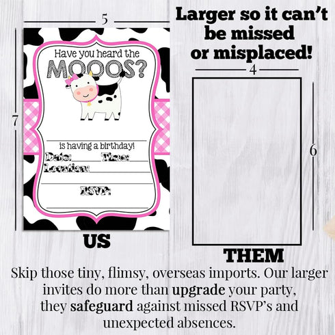 Heard the Moos Pink Cow-Themed Birthday Party Invitations for Kids, 20 Fill In Cards with Envelopes by AmandaCreation