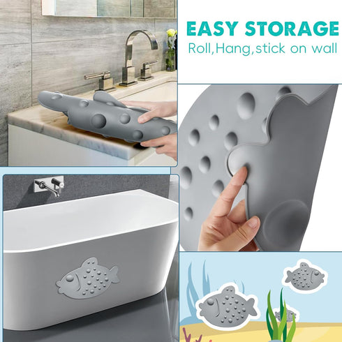ZHICHENG Non-Slip Bathtub Mat for Kids - Soft Baby Cute Fish Shape Shower mat with Strong Suction Cups for Bathroom