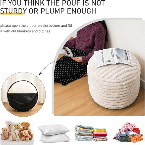 Homlazeezy 20 15 Inch Pouf Ottoman Stuffed Round for Foot Rest, Faux Fur Poufs with Foam Chunk Filling, Storage Ottoman