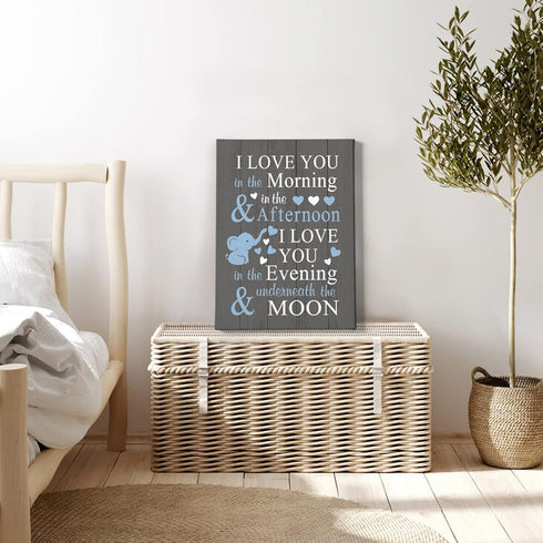 11x14 HIWX Baby Elephant Nursery Decor - I Love You In The Morning Sign Framed Canvas Painting Wall Art Decor, Elephant