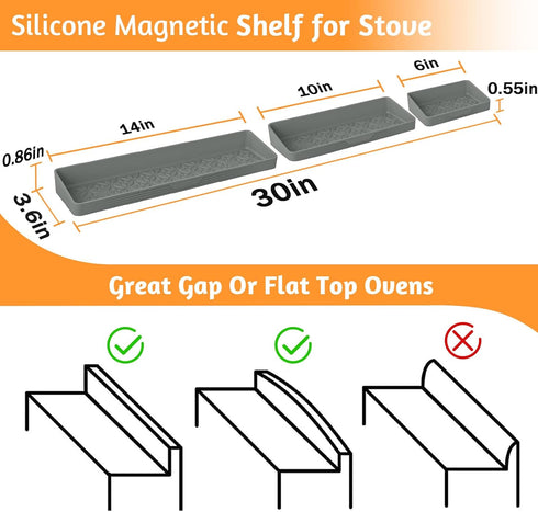 30"/24"/20" Silicone Stove Top Magnetic Shelf for Kitchen, Soft Flexible Strong Magnetic Heat Resistant Over the Stove