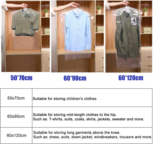 10Pcs Plastic Garment Bags for Hanging Clothes, 35 Inch Clear Dustproof Suit Storage Cover (60 x 90cm)