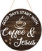 HMASYO Wood Coffee Signs, Good Days Start with Coffee & Jesus, Farmhouse Wall Sign Decor for Kitchen, 12'' x 12''