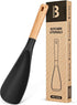 Cooking Spoon for Nonstick Cookware, Durable BPA-Free Matte Silicone, Wood Handle for Mixing, Scoop, and Scrape (Black)