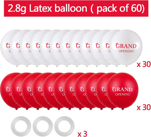 60 Pieces Grand Opening Balloons, 12 Inch Double Side Celebrate Business Latex Balloons with 3 White Ribbons