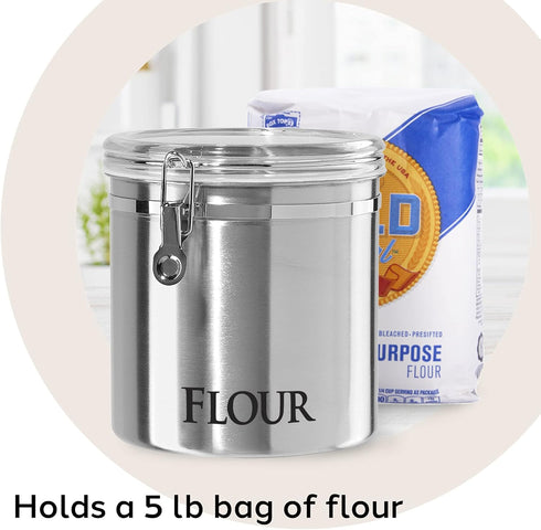 8" Oggi Jumbo Stainless Steel Flour Clamp Canister - Airtight Food Storage Container Ideal for Kitchen & Pantry Storage