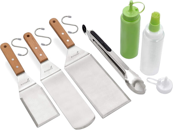Metal Spatula Set of 6 - Griddle Accessories Kit for BBQ Grill, Flat Spatula, Pancake Flipper, Hamburger Turner