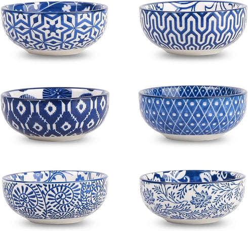 Selamica Ceramic Mini Dipping Bowls Set of 6, 3 inch Soy Sauce Dishes for Side Dishes, Appetizers, Vintage Blue