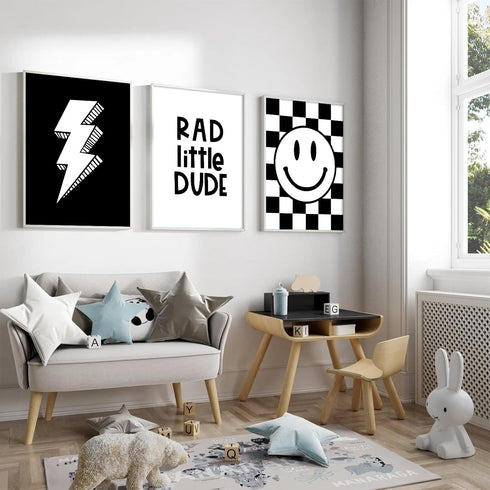 Joocrise Set 3 12x16 Inch Boys Room Wall Art Decor of Toddler Nursery Canvas Wall Art Baby Kids Wall Decor Black