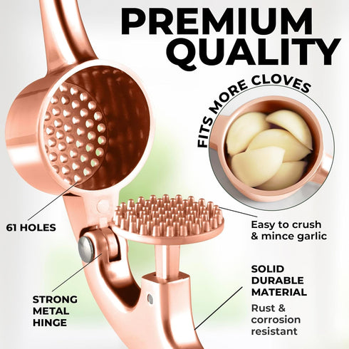 Zulay Kitchen Premium Garlic Press Set, Rust Proof & Dishwasher Safe, Easy-Squeeze, Rose Gold
