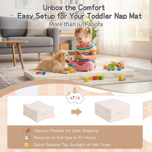 Tiita Kids Floor Mattress - Toddler Trifold Futon Mattress, Portable Foldable Play Mat for Naps and Playtime, Plush