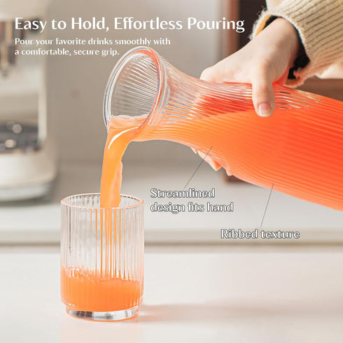 INSETLAN 1 Set 4- 4 Liter Ribbed Glass Carafe with Lid, of Juice Carafe for Mimosa Bar, Brunch,Parties, Beverage